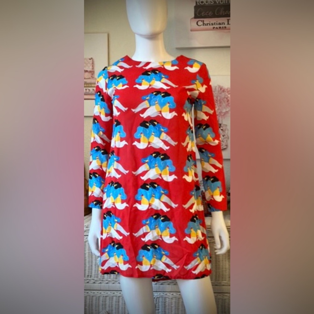 Nooworks Mini Dress Double Ladies Graphics Long Sleeves in Blue & Red size XS - Picture 2 of 10